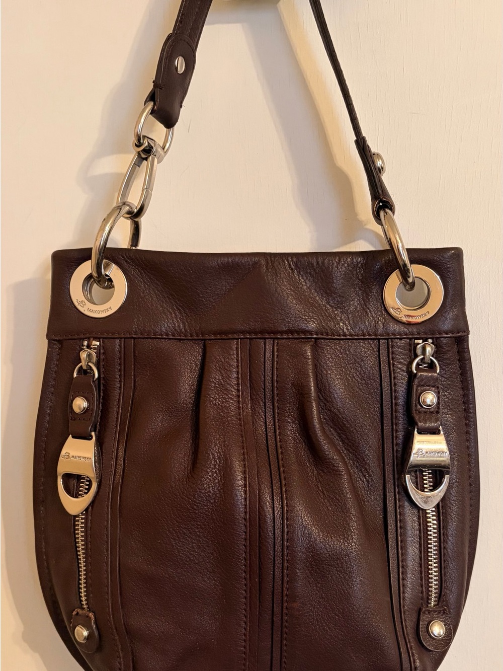 B. Makowsky Brown Leather Crossbody Shoulder Bag
